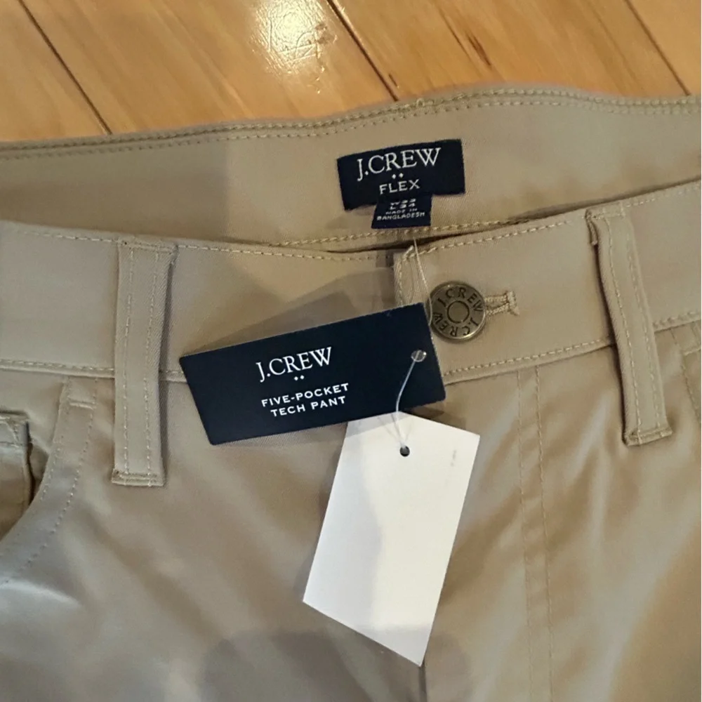 NWT J.Crew Men's Khaki Five-Pocket Tech Straight Flex Pants Chinos